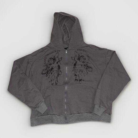 Cider Cropped Full Zip Hoodie Gray Small Angels Graphic Streetwear Y2K 24x21 - Picture 1 of 6